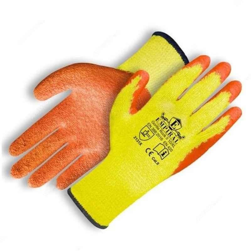 Empiral Gorilla Rock II E124573122 Polycotton Yellow & Orange Latex Palm Coated Gloves, Size: XL
