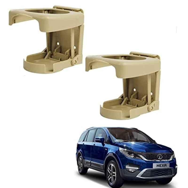 Kozdiko Plastic Beige Foldable Car Drink Holder for Tata Hexa (Pack of 2)