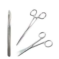 Forgesy 3 Pcs Stainless Steel Silver Surgical Dressing Scissors, Artery Forceps & Scalpel Handle Set