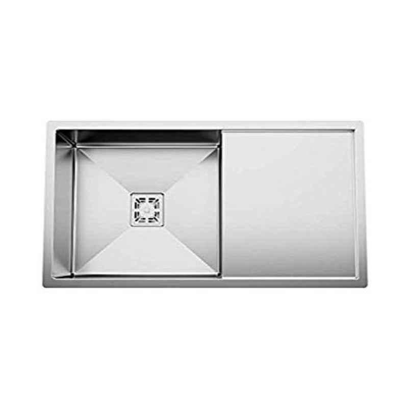 Crocodile 37x18x10 inch Stainless Steel Square Diamond Cut Single Bowl Kitchen Sink with Drainboard