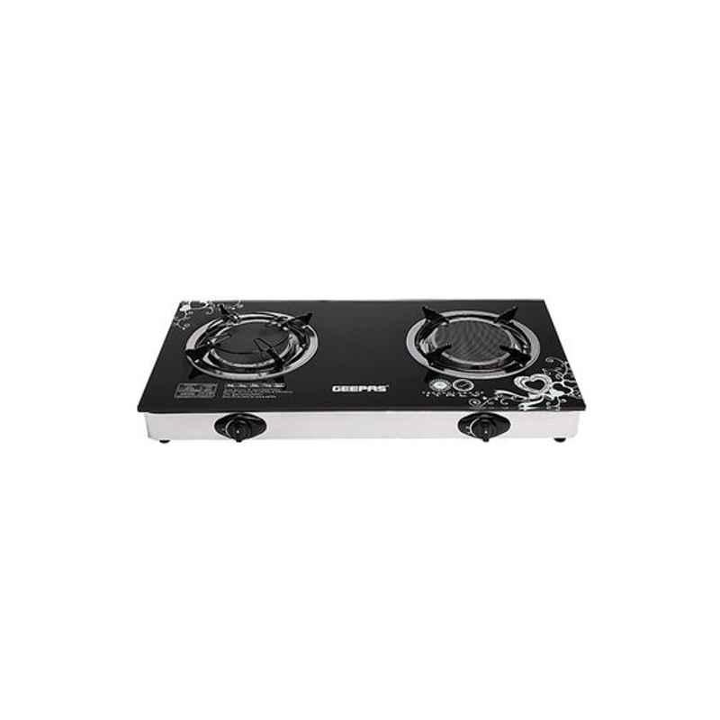 Geepas 155x155mm Stainless Steel Black Two Infrared Burner Glass Gas Stove, GK6865