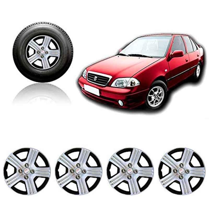 Auto Pearl 4 Pcs 13 inch ABS Silver & Black Wheel Cover Set for Maruti Suzuki Esteem
