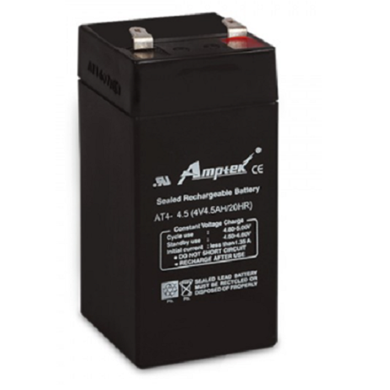 Amptek 4V 4.5Ah Black Sealed Rechargeable SLA Industrial Battery, AT4-4.5