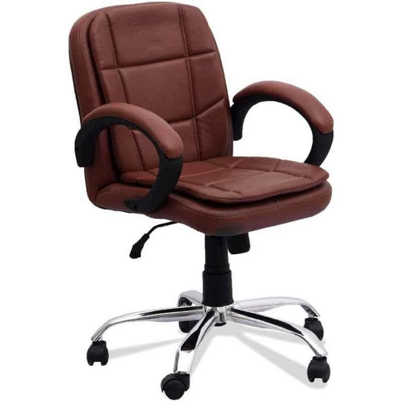 Saroj Low Back Designer Stool Leatherette Redish Brown Office Staff Office Chair"|" SE009