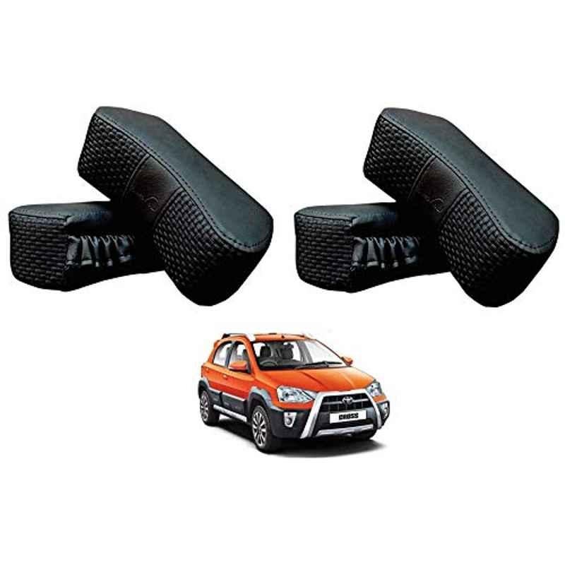 Kozdiko 4 Pcs CV Designer Black Leatherite Neck Rest Car Cushion Pillow Set for Toyota Etios Cross