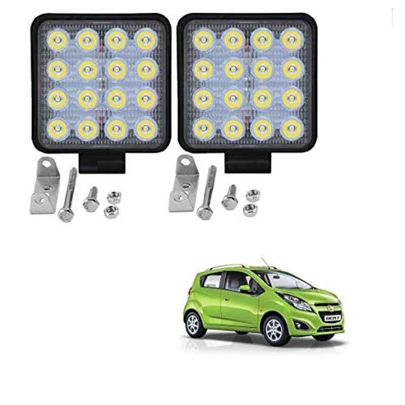 Kozdiko 2 Pcs 48W 16 LED White Bright Beam Square Fog Light Set for Chevrolet Beat, koz_92773