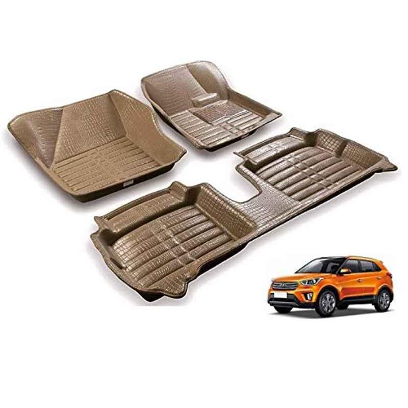 Kozdiko 3 Pcs 5D Beige Car Foot Mat Set for Hyundai Creta, koz_26157