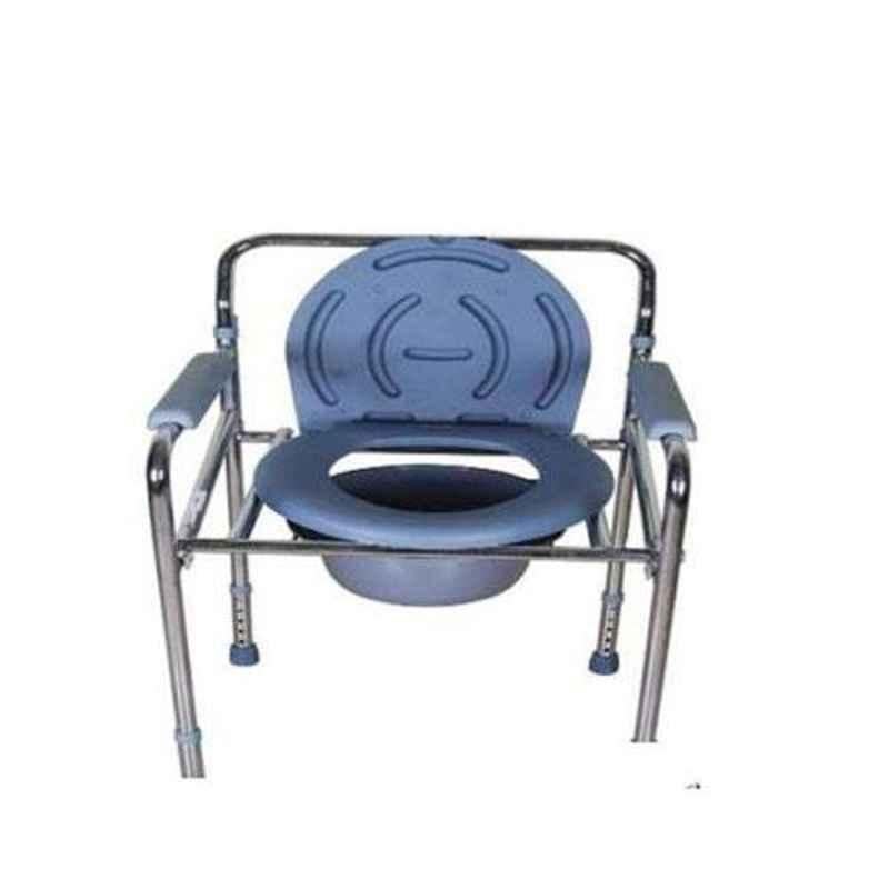 Karma Rainbow 2C Silvery Power Coated Commode Chair with Backrest & Armrest