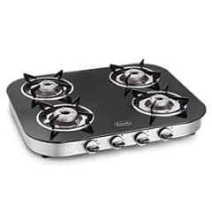 Padmini 4 Burner Stainless Steel Black Automatic Ignition Glass Top Gas Stove, 4BR CS-4 GT RU ST Auto