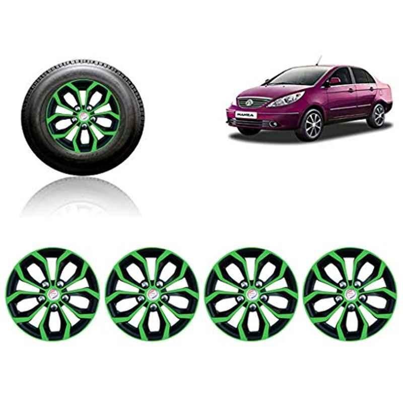 Auto Pearl 4 Pcs 15 inch ABS Green & Black Car Wheel Cover Set for TATA Manza