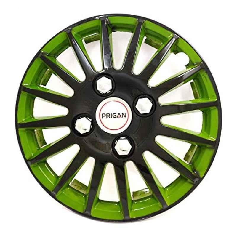 Prigan 4 Pcs 15 inch Black & Green Press Fitting Wheel Cover Set for Mahindra KUV (K5 & K8)