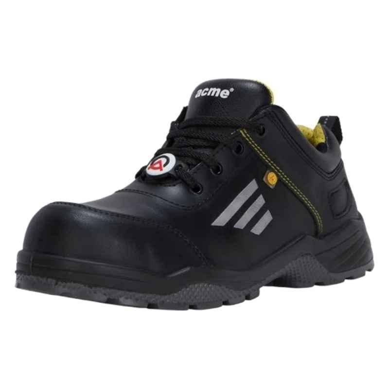 Acme XELIUM V1 Buff Leather Composite Toe Black Safety Shoes, DOM27, Size: 4