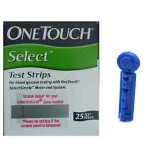 Johnson & Johnson One Touch Select 25 Test Strips & Euroclix 25 Pcs 30 Gauge Blood Lancet Box