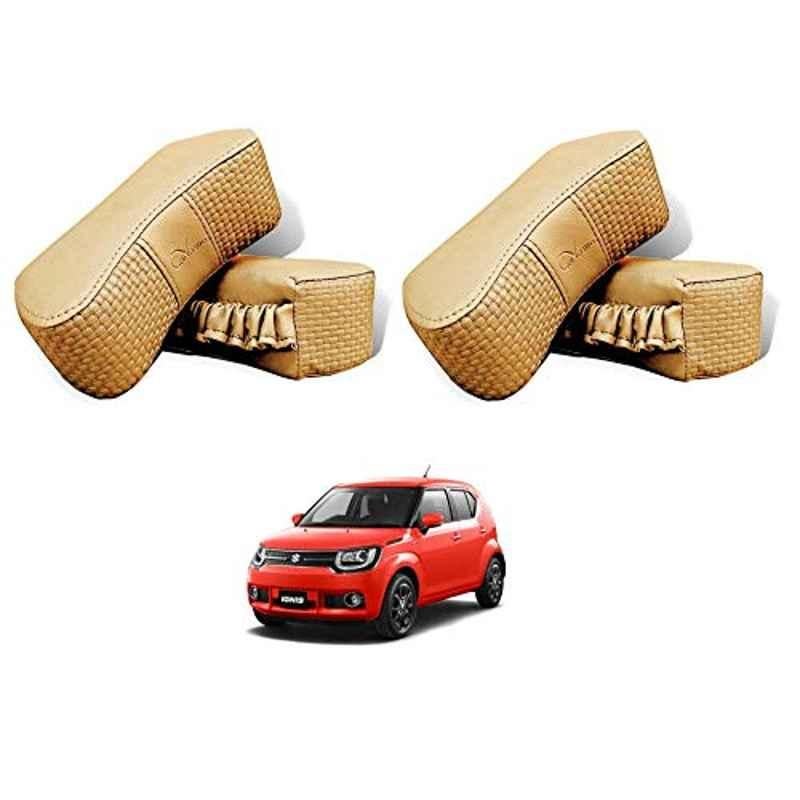Kozdiko 4 Pcs CV Designer Beige Leatherite Neck Rest Car Cushion Pillow Set for Maruti Suzuki Ignis