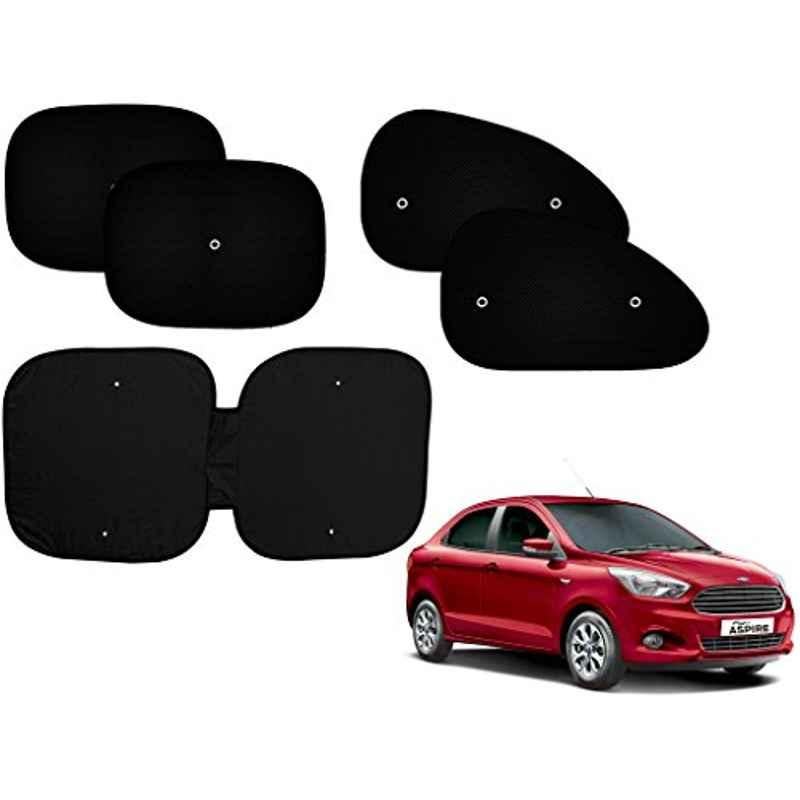 Auto Pearl 5 Pcs PVC & Mesh Black Window & Front Sun Shade Set for Ford Figo Aspire New