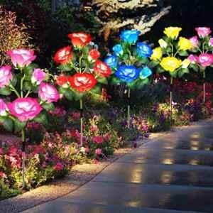 Gigalumi GL-913 5 LED RGB BIS Approved Solar Rose Garden Light with 2V Panel, 600mAh Battery & Colour Changing 5 Flower Head Stake