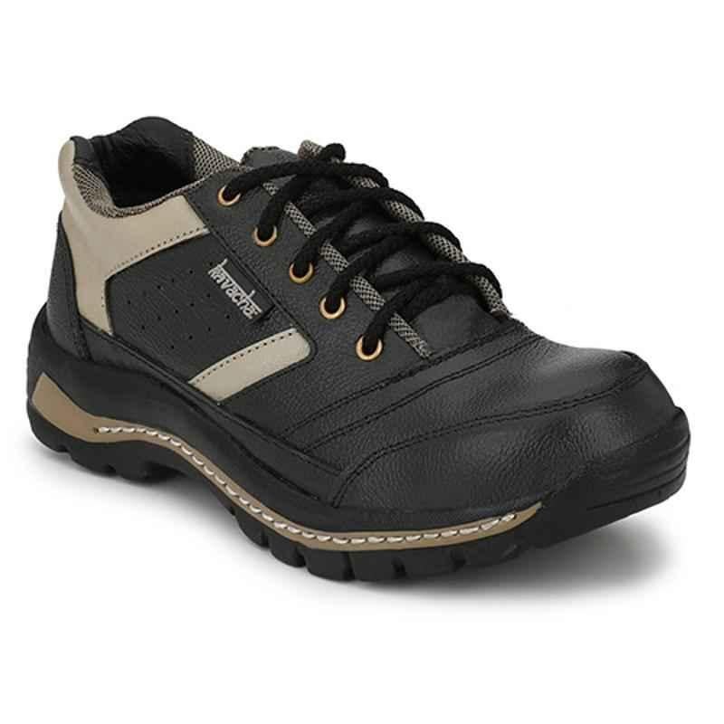 Kavacha S49 Pure Leather Steel Toe Black Work Safety Shoes, Size: 6