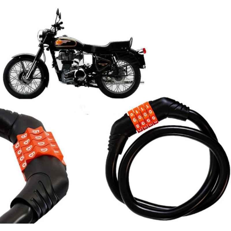 Auto Pearl Black & Orange 4 Digit Anti-Theft Combination Number Lock for Bullet 350 Twinspark