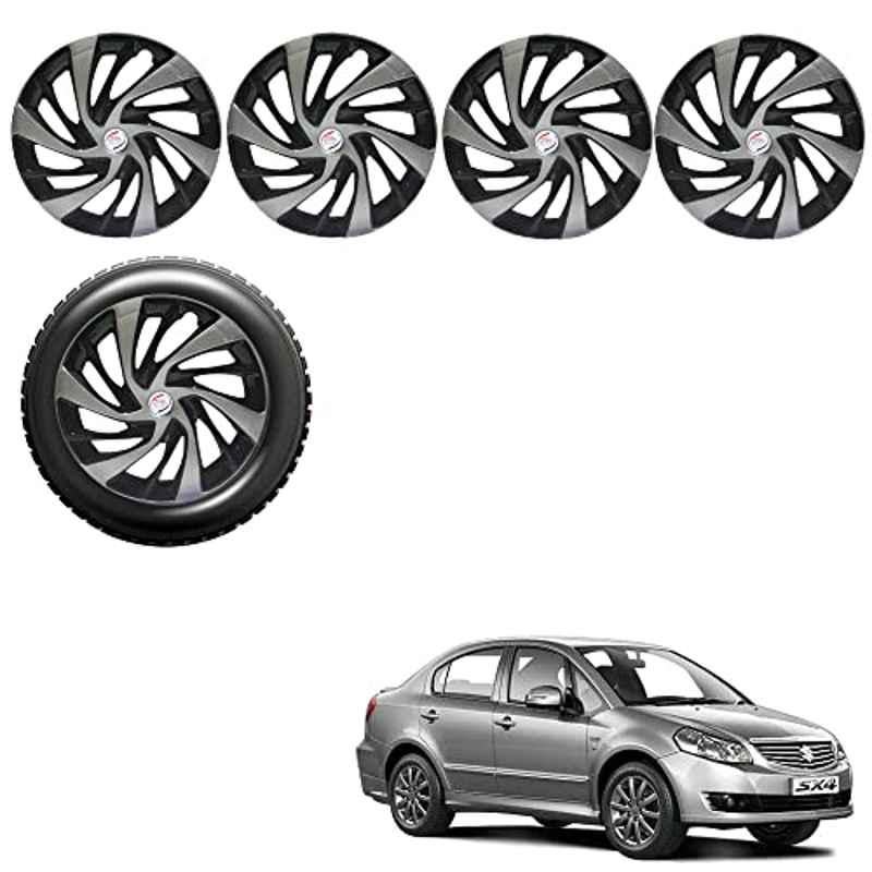Auto Pearl 4 Pcs 15 inch Silver & Black ABS Press Type Hubcap Wheel Cover Set with Retention Ring for Maruti Suzuki SX4