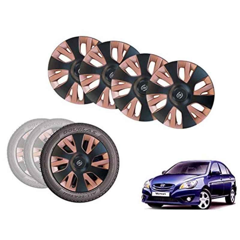 Auto Pearl 4 Pcs 14 inch Black & Copper ABS Press Type Hubcap Wheel Cover Set with Retention Ring for Hyundai Verna