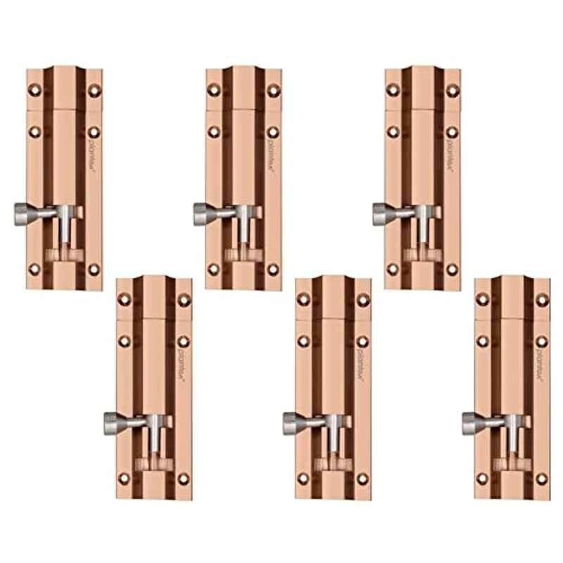 Plantex Stainless Steel 4 inch Tower Bolt/Tower Bolt for Home, Offices Doors and Windows/Tower Bolt for Main Door/Door Latch/Kundi/Chitakini/Door Latch for Windows (Rose Gold, Pack of 6)