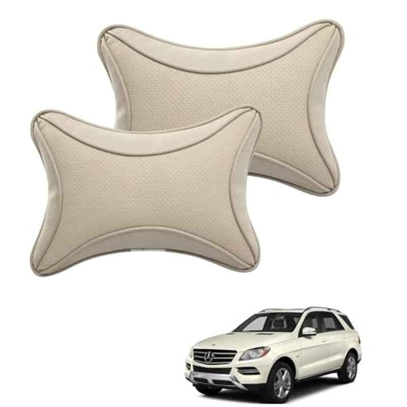 Kozdiko 2 Pcs Memory Foam & Polyester Beige Dots Car Neck Rest Pillow Set for Mercedes Benz GLC-Class, XNVJVHGJFH120