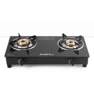 Kapli 2 Burner Mild Steel Black Glass Top Gas Stove, ALECRKAP00015