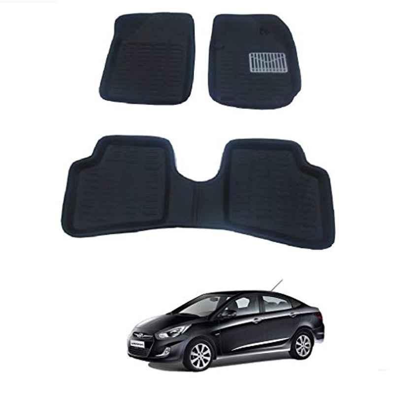 Kozdiko 3 Pcs 4D Black Car Foot Mat Set for Hyundai Verna Fluidic, koz_24459