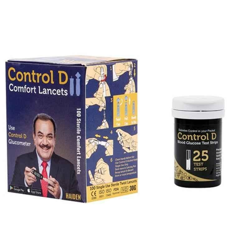 Control D 25 Pcs Blood Glucose Test Strips & 100 Pcs Comfort Lancets Combo