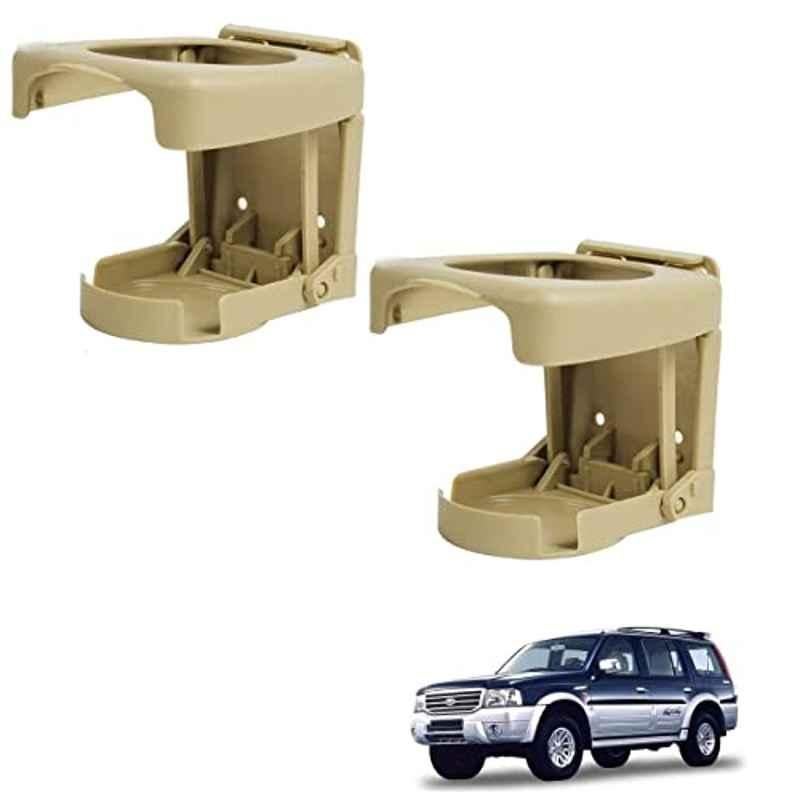 Kozdiko Plastic Beige Foldable Car Drink Holder for Ford Endeavour (Pack of 2)