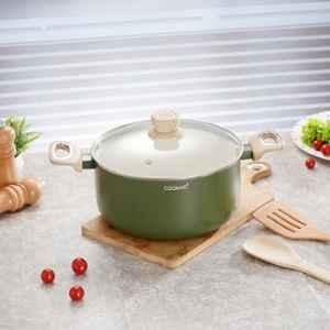 Cookaid Velora 4.8 Litre 24cm Aluminium Olive Green Non Stick Ceramic Coated Casserole with Glass Lid, CKD-CC-CS24-37