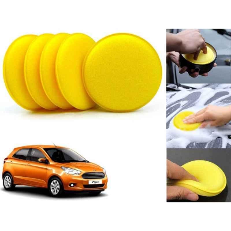 Auto Pearl Polyurethane Beige Washing & Waxing Polish Foam Sponge for Figo T3 2015 (Pack of 5)