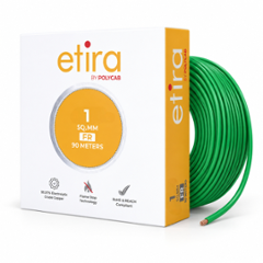Polycab Etira 1 Sqmm 90m Green Single Core FR Multistrand PVC Copper Insulated Unsheathed Industrial Cable