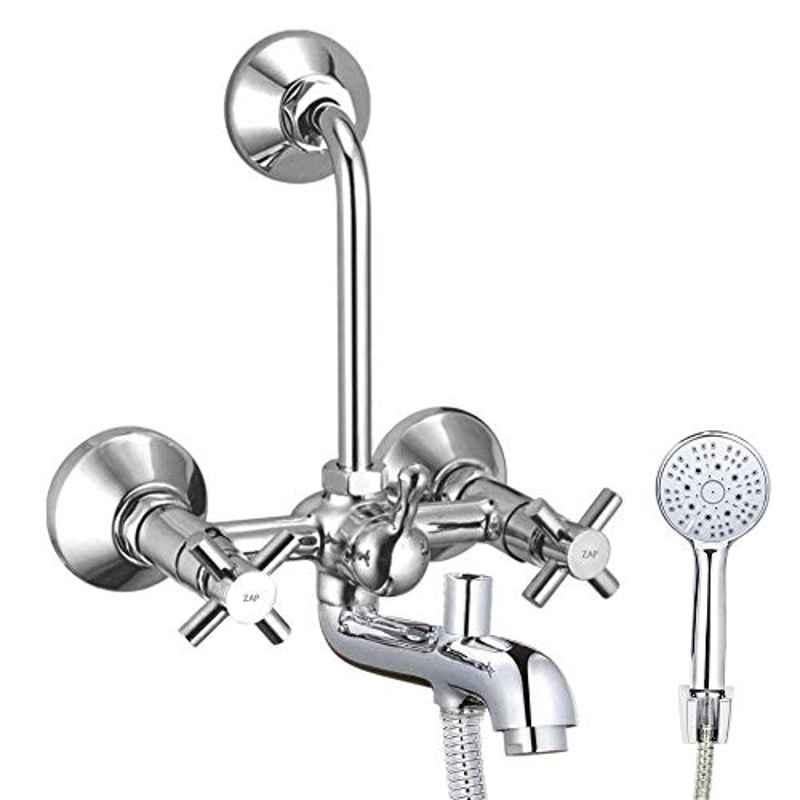 ZAP CAST2 Brass Chrome Finish 3 In 1 Wall Mixer Set with Shower Head & Crutch