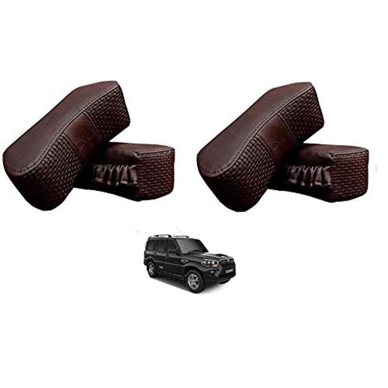Kozdiko 4 Pcs CV Designer Cola Leatherite Neck Rest Car Cushion Pillow Set for Mahindra Scorpio