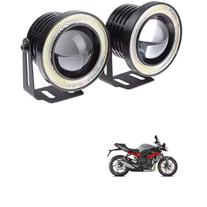 Kozdiko 2 Pcs 15W 3.5 inch High Power White LED Projector COB Fog Light Set with White Angel Eye Ring for Triumph Street Triple, koz_88364