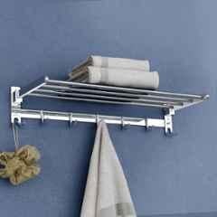 Plantex Folding Towel Rack/Stainless Steel Towel Holder/24 inch Towel Hanger for Bathroom/Towel Stand with Fix Hook/Bathroom Accessories Chrome