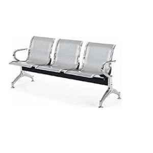 Godrej Interio Nano Perch 3 Seater Alloy Steel Chrome Finish Silver Public Seating Chair with Two Arms