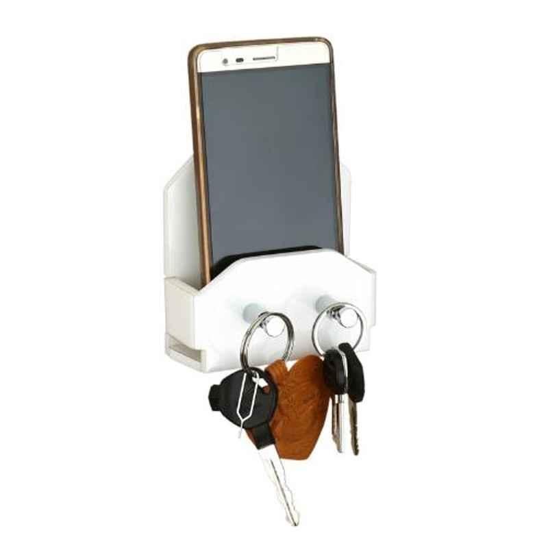Axtry Wall Mounted Acrylic White Mobile Stand with Key Hooks for Home & Office