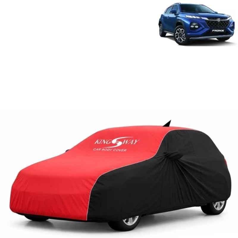 Kingsway Super Waterproof All Weather Protection Polypropylene Black & Red Car Cover for Maruti Suzuki Fronx 2023 Onwards with Silver Piping, Mirror & Antenna Pockets