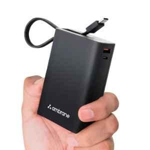 Ambrane MiniCharge 20 20000mAh Black & Grey Fast Charging Power Bank with In-Built Cable