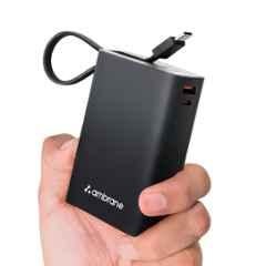 Ambrane MiniCharge 20 20000mAh Black & Grey Fast Charging Power Bank with In-Built Cable