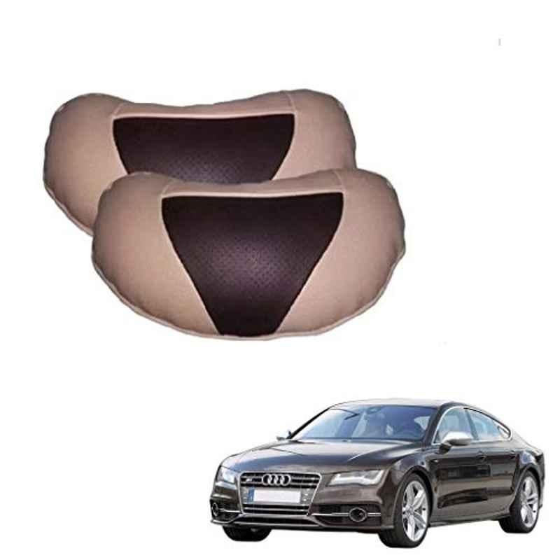 Kozdiko 2 Pcs Beige & Brown Car Neck Rest Cushion Pillow Set for Audi NA