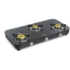 Padmini 3 Burner Stainless Steel Black Automatic Ignition Glass Top Gas Stove, 3BR CS-3 GT DX HF Auto