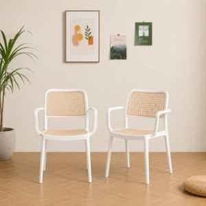 CELLBELL WeaveX Plastic White Armrest Chair (Pack of 2)