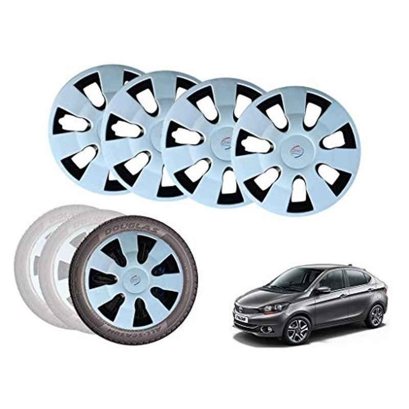 Auto Pearl 13 inch ABS Silver & Black Car Hubcap Wheel Cover with Retention Ring Set for Tigor XE