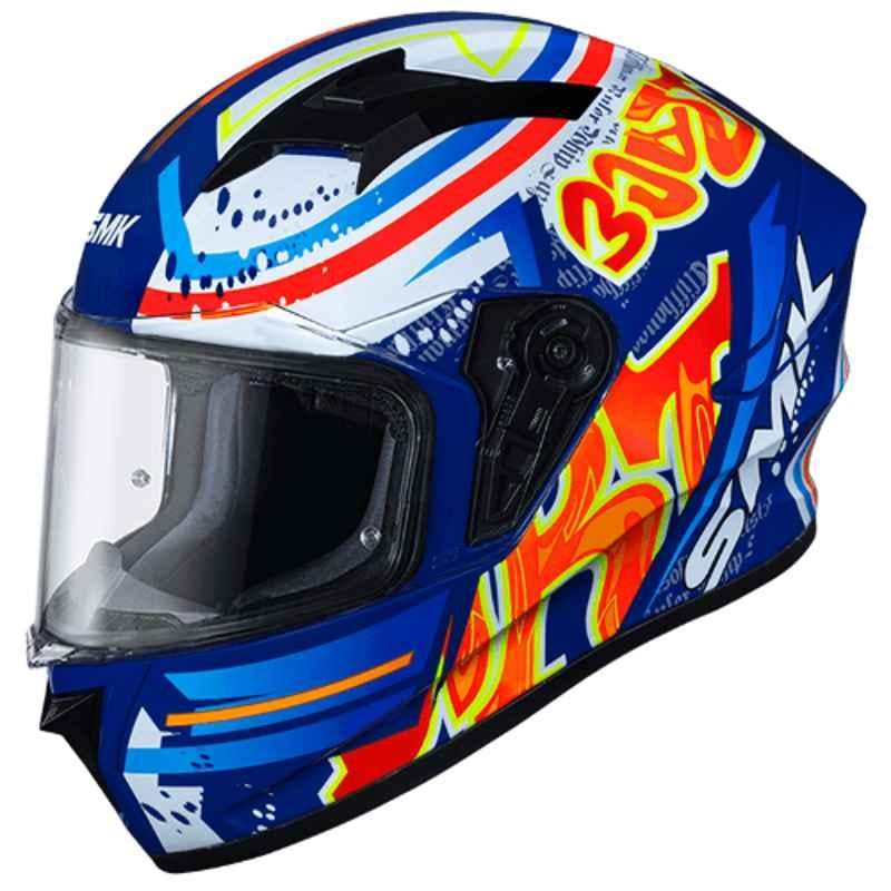 SMK Stellar Graffiti Multicolour Full Face Motorbike Helmet, GL537, Size: Extra Small