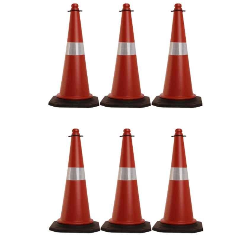 Ladwa 750mm Red & Black PVC Traffic Safety Cones with Reflective Strips Collar (Pack of 6)