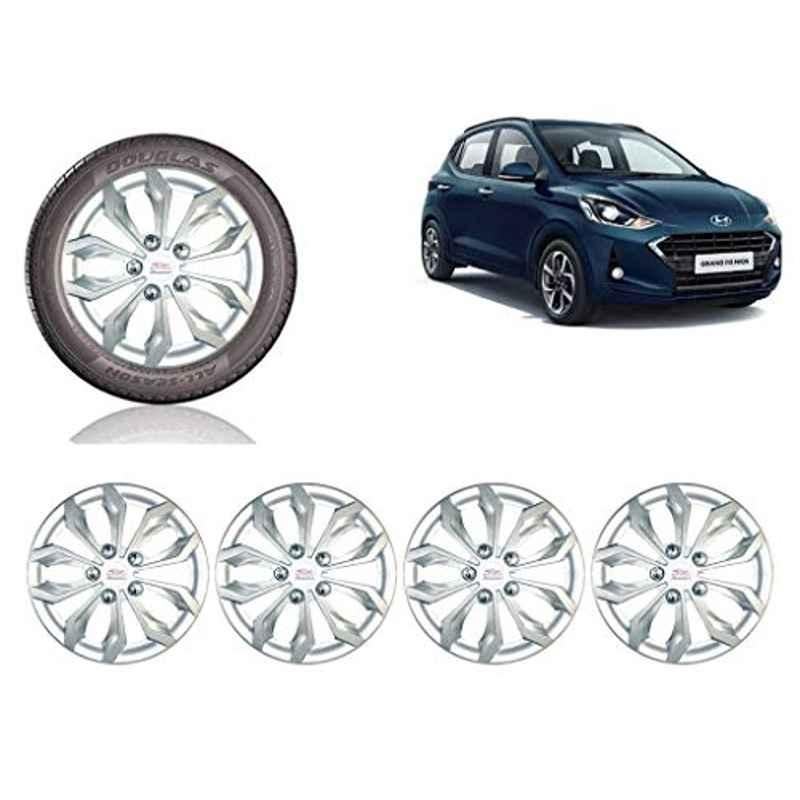 Auto Pearl 4 Pcs 14 inch ABS Silver Car Wheel Cover Set for Hyundai i10 Grand Nios