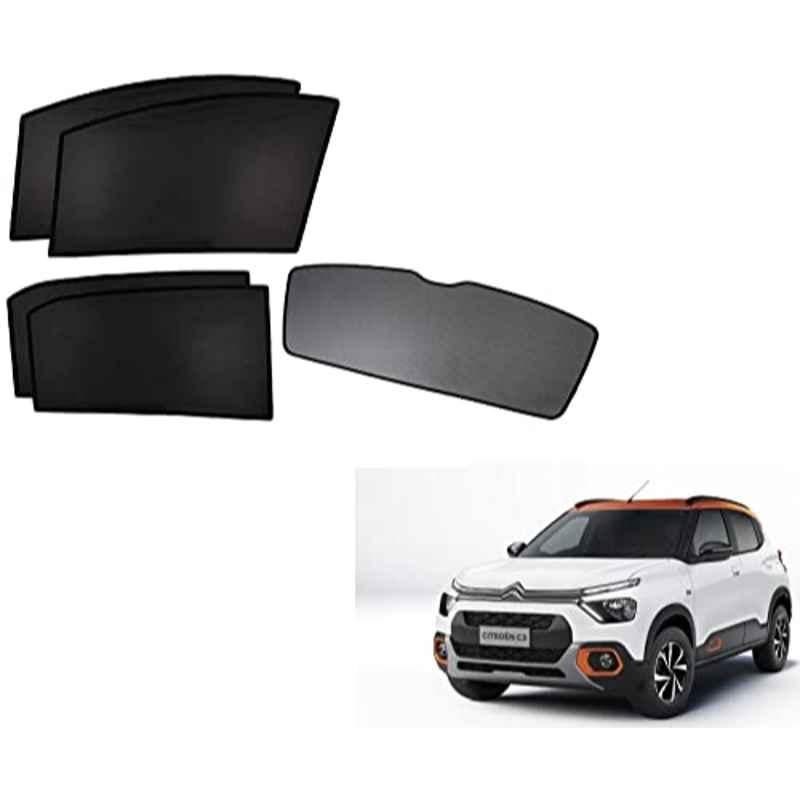 Kozdiko 5 Pcs Polyester Black Non Magnetic Window & Rear Sun Shades Set for Citroen C3